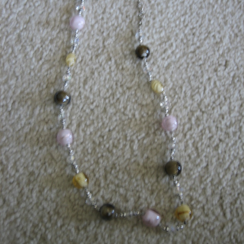 Long multi-color marble bead necklace